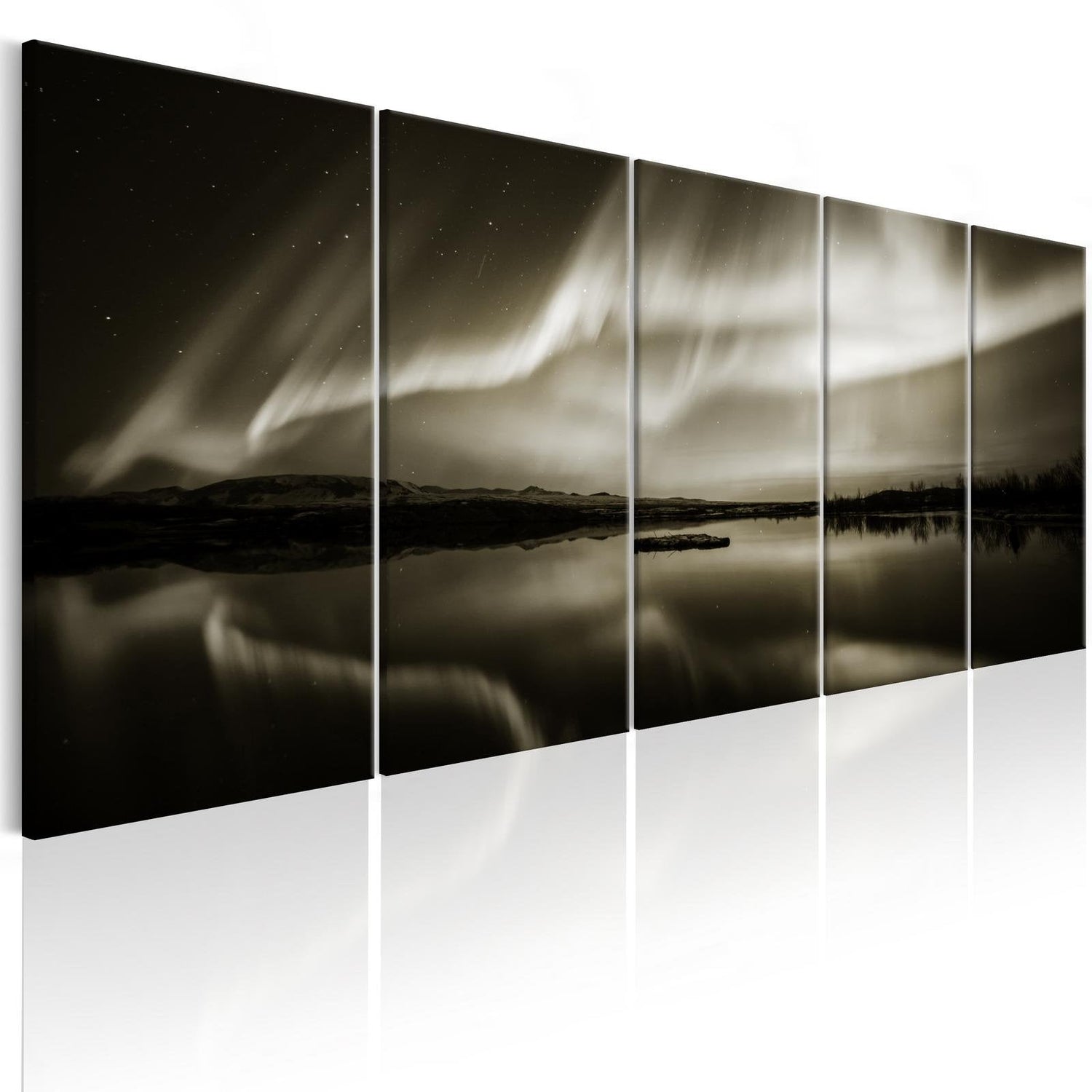 Stretched Canvas Landscape Art - Lake In Sepia 5 Piece-Tiptophomedecor