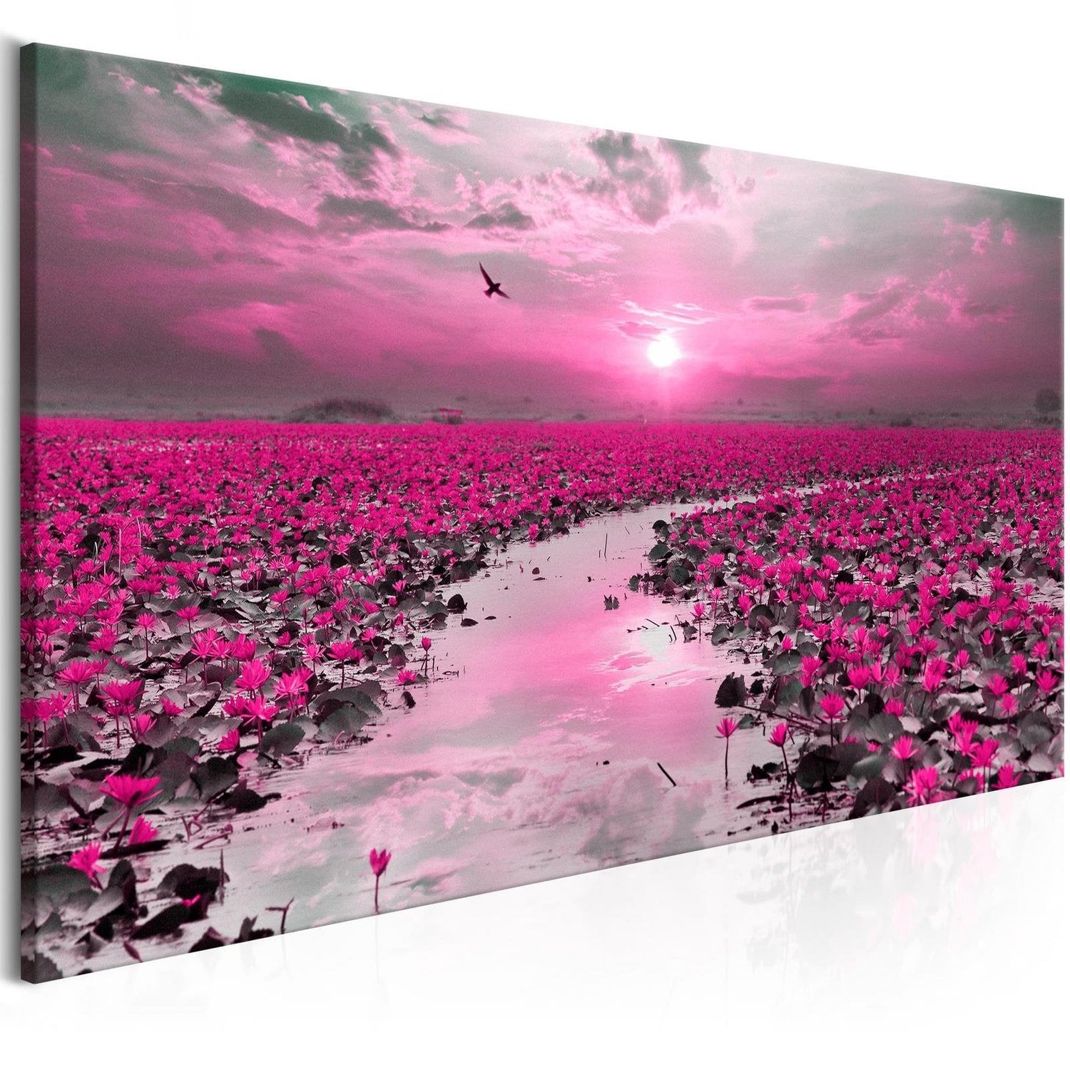 Stretched Canvas Landscape Art - Lilies And Sunset Narrow-Tiptophomedecor