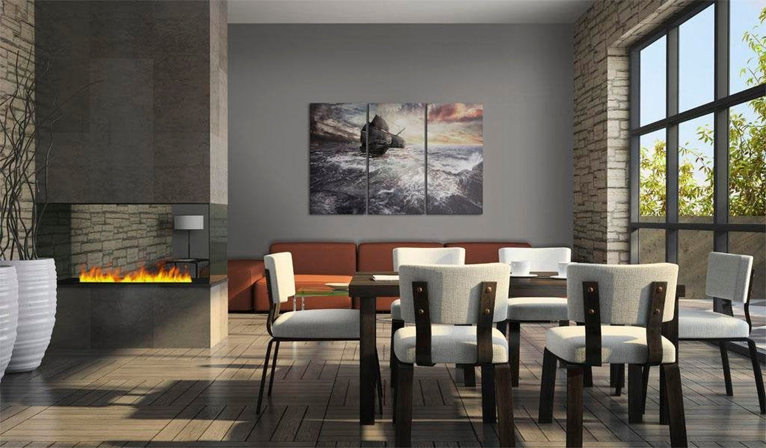 Stretched Canvas Landscape Art - Lonely Ship On A High Seas-Tiptophomedecor