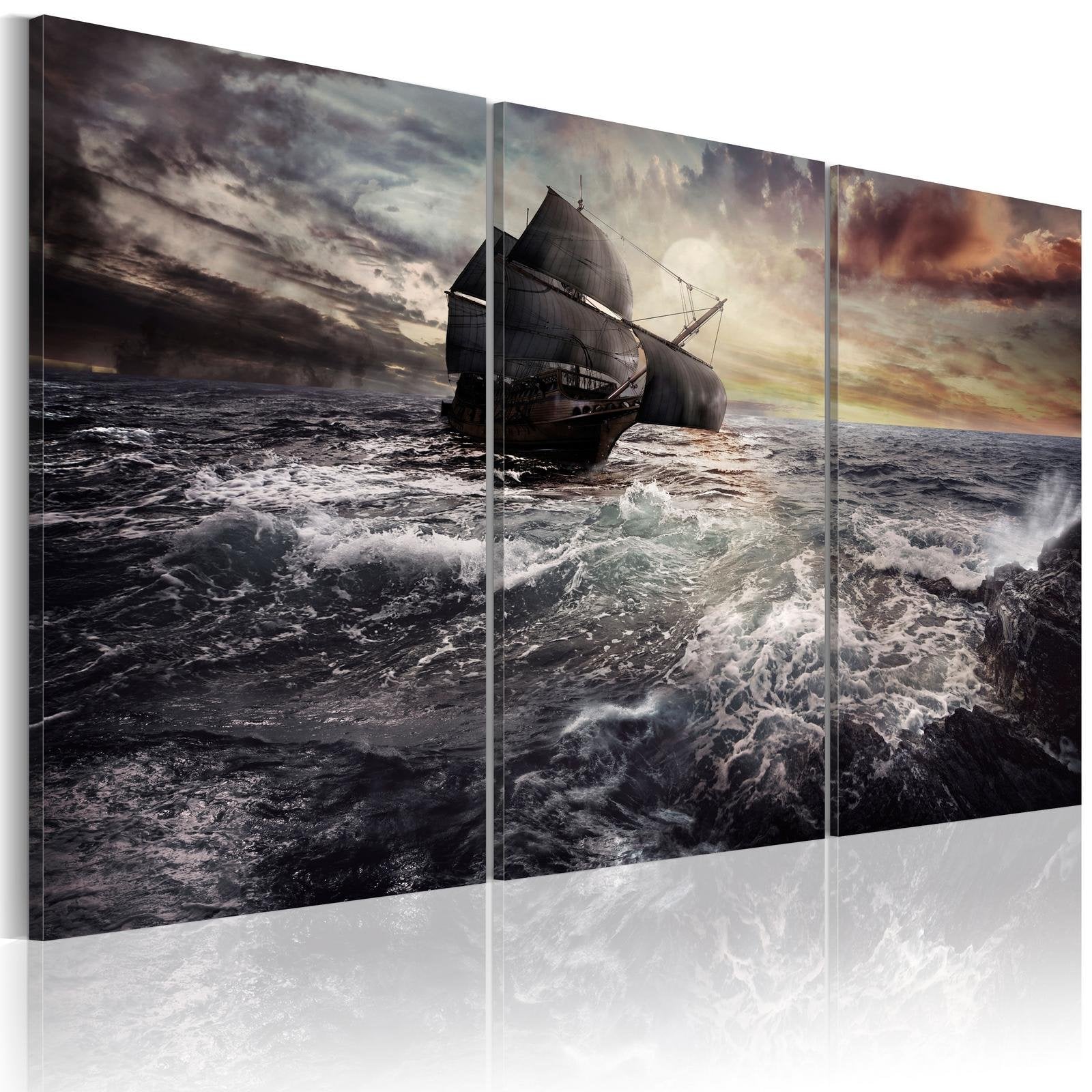 Stretched Canvas Landscape Art - Lonely Ship On A High Seas-Tiptophomedecor