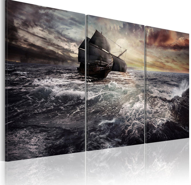 Stretched Canvas Landscape Art - Lonely Ship On A High Seas-Tiptophomedecor