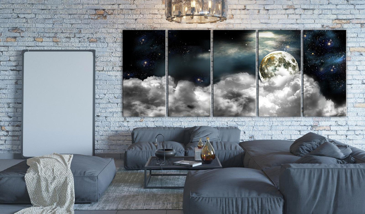 Stretched Canvas Landscape Art - Moon In The Clouds 5 Piece-Tiptophomedecor