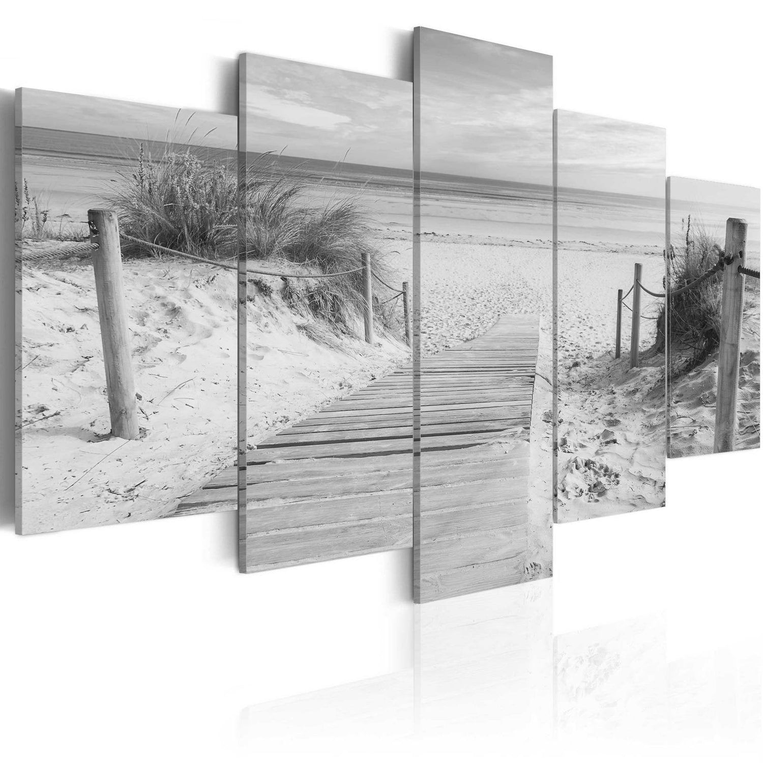 Stretched Canvas Landscape Art - Morning On The Beach - Black And White-Tiptophomedecor