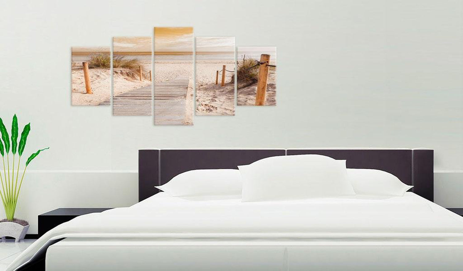 Stretched Canvas Landscape Art - Morning On The Beach - Sepia-Tiptophomedecor