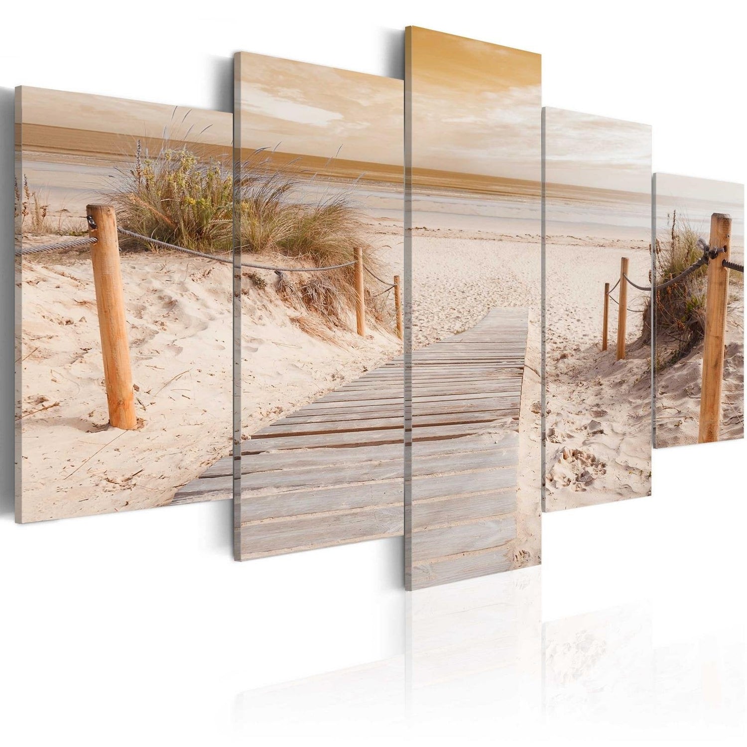 Stretched Canvas Landscape Art - Morning On The Beach - Sepia-Tiptophomedecor