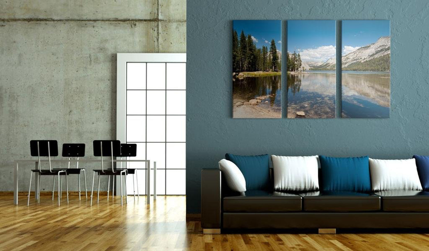 Stretched Canvas Landscape Art - Mountains, Trees And Pure Lake-Tiptophomedecor