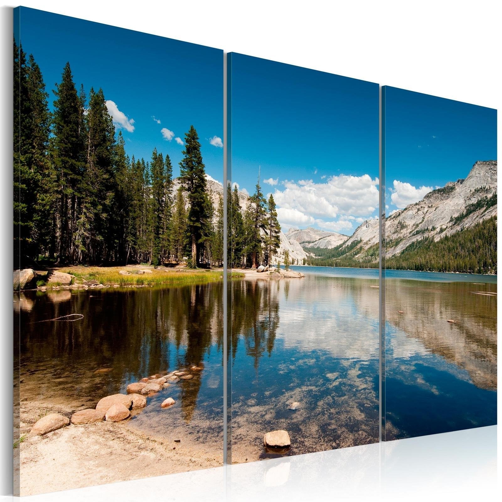 Stretched Canvas Landscape Art - Mountains, Trees And Pure Lake-Tiptophomedecor