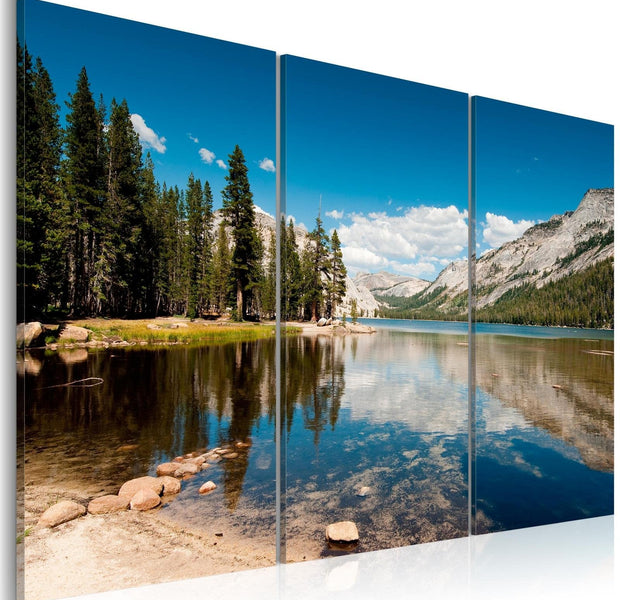 Stretched Canvas Landscape Art - Mountains, Trees And Pure Lake-Tiptophomedecor