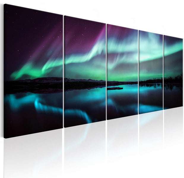 Stretched Canvas Landscape Art - Northern Lights 5 Piece-Tiptophomedecor