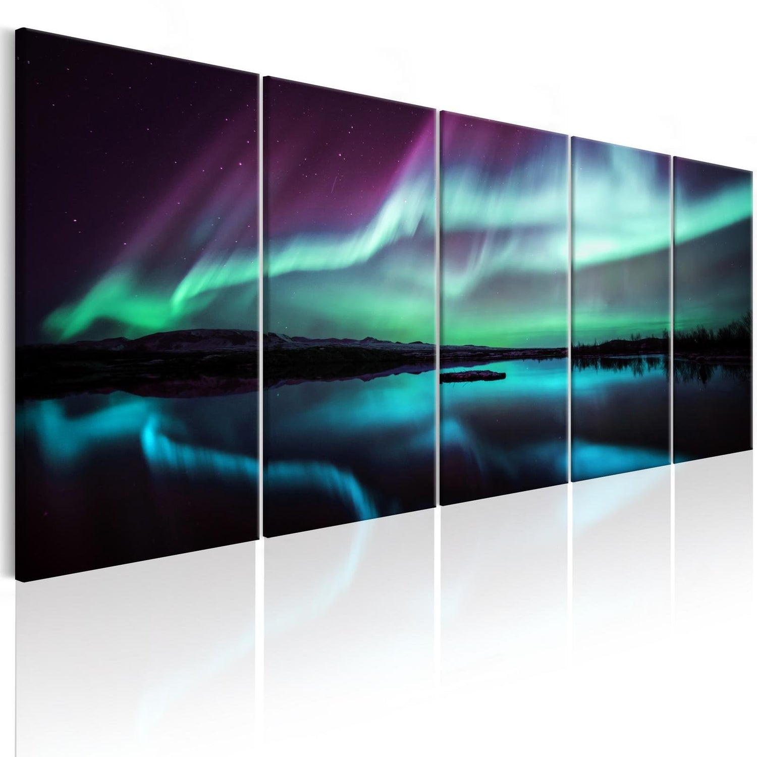 Stretched Canvas Landscape Art - Northern Lights 5 Piece-Tiptophomedecor