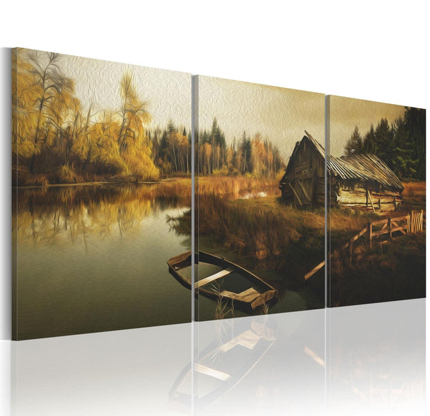 Stretched Canvas Landscape Art - Old Hut In Nature-Tiptophomedecor