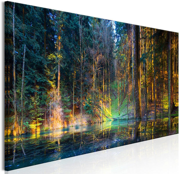 Stretched Canvas Landscape Art - Pond In The Forest Narrow-Tiptophomedecor