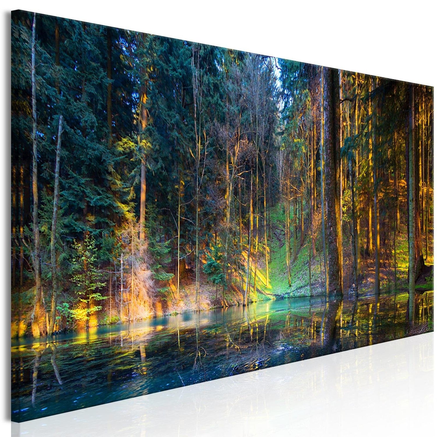 Stretched Canvas Landscape Art - Pond In The Forest Narrow-Tiptophomedecor