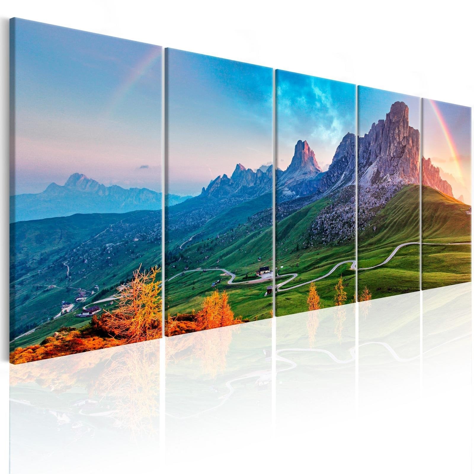Stretched Canvas Landscape Art - Rainbow In The Alps 5 Piece-Tiptophomedecor