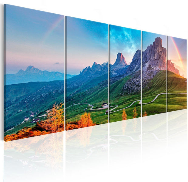 Stretched Canvas Landscape Art - Rainbow In The Alps 5 Piece-Tiptophomedecor
