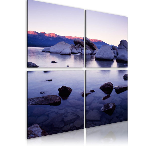 Stretched Canvas Landscape Art - Rocky Shore Of Alpine Lake-Tiptophomedecor