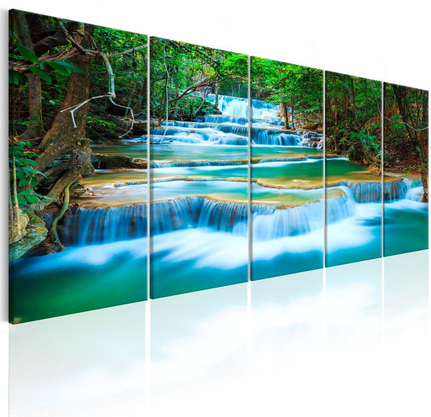 Stretched Canvas Landscape Art - Sapphire Waterfalls 5 Piece-Tiptophomedecor