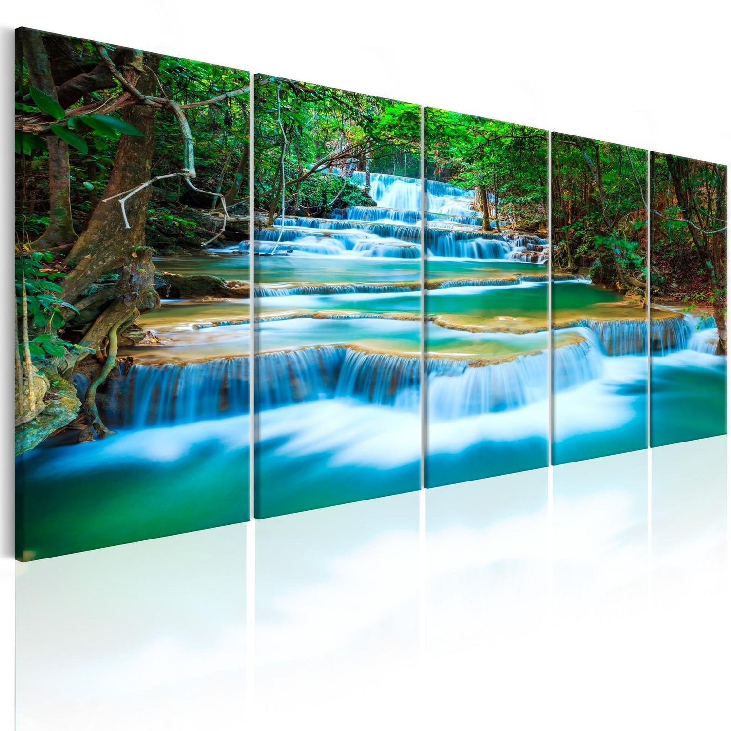 Stretched Canvas Landscape Art - Sapphire Waterfalls 5 Piece-Tiptophomedecor