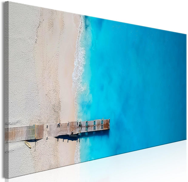 Stretched Canvas Landscape Art - Sea And Wooden Bridge Narrow Blue-Tiptophomedecor