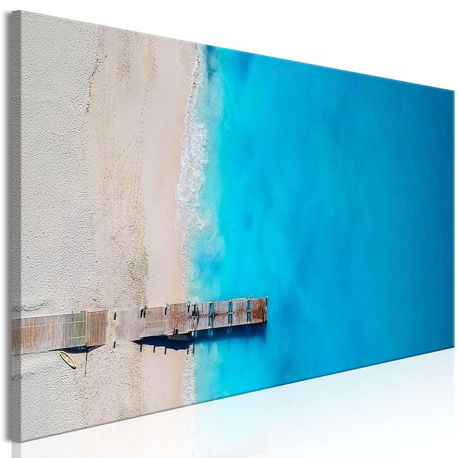Stretched Canvas Landscape Art - Sea And Wooden Bridge Narrow Blue-Tiptophomedecor