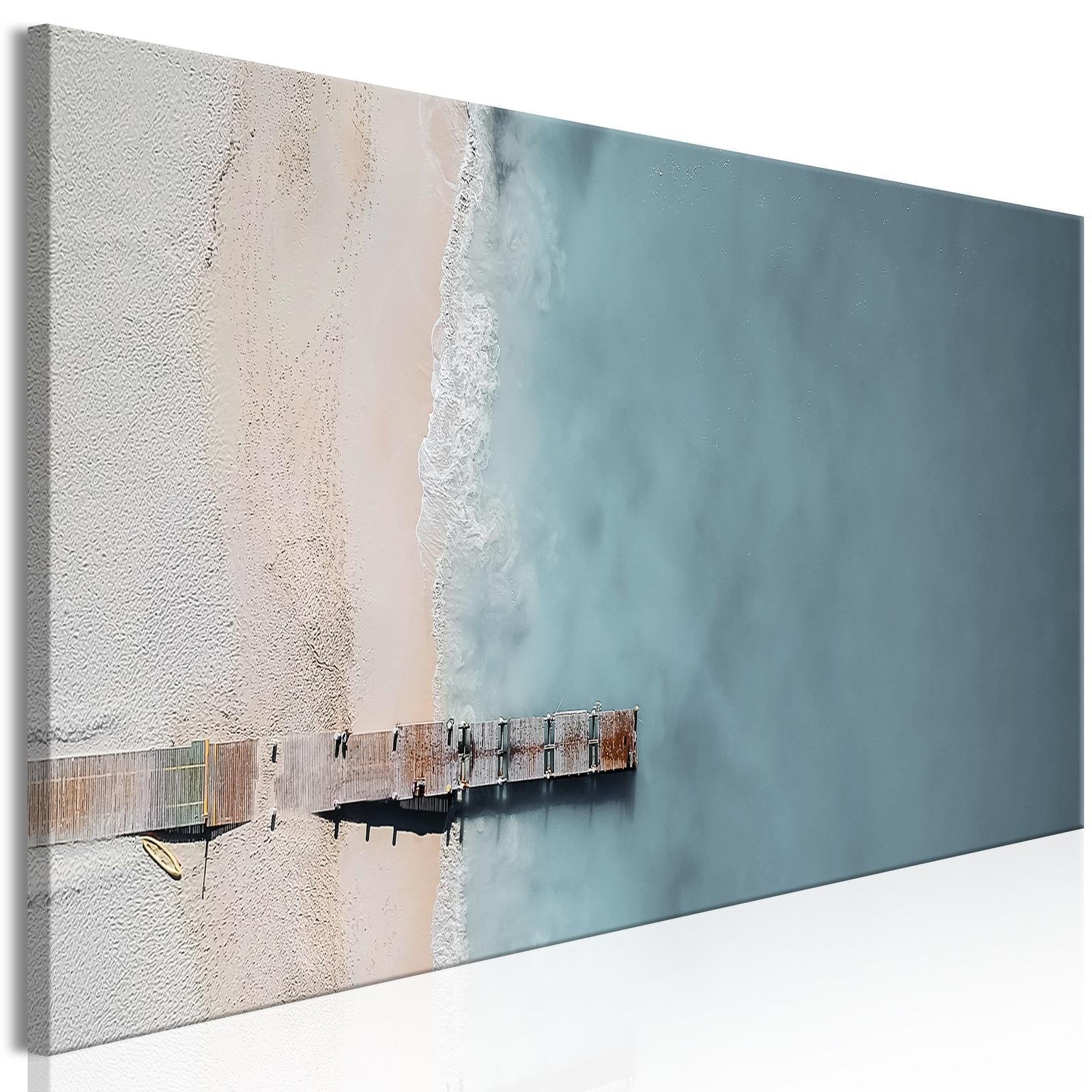 Stretched Canvas Landscape Art - Sea And Wooden Bridge Narrow Grey-Tiptophomedecor