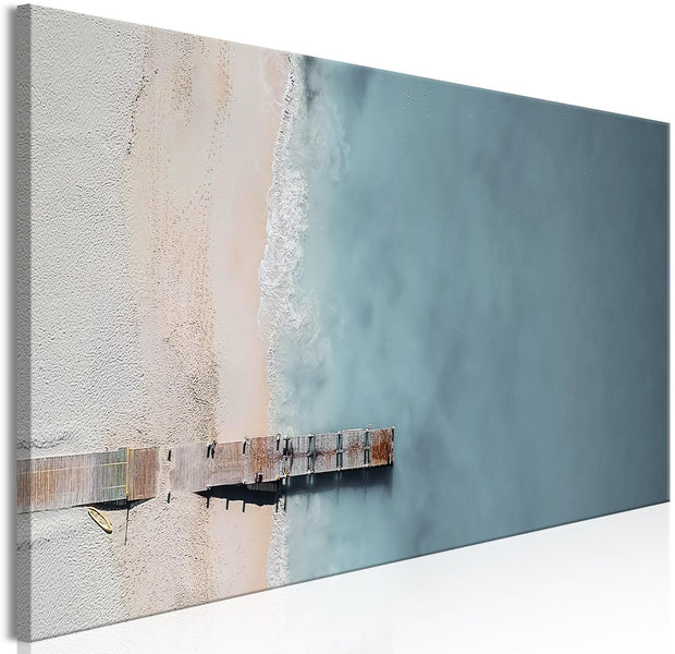 Stretched Canvas Landscape Art - Sea And Wooden Bridge Narrow Grey-Tiptophomedecor