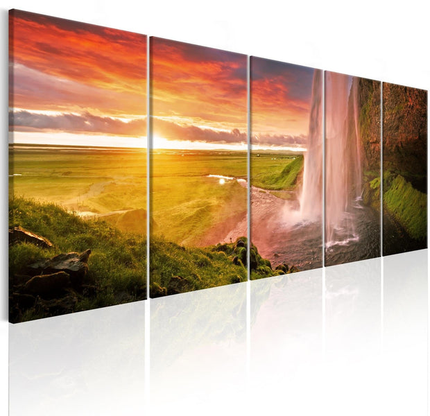 Stretched Canvas Landscape Art - Seljalandsfoss Waterfall 5 Piece-Tiptophomedecor