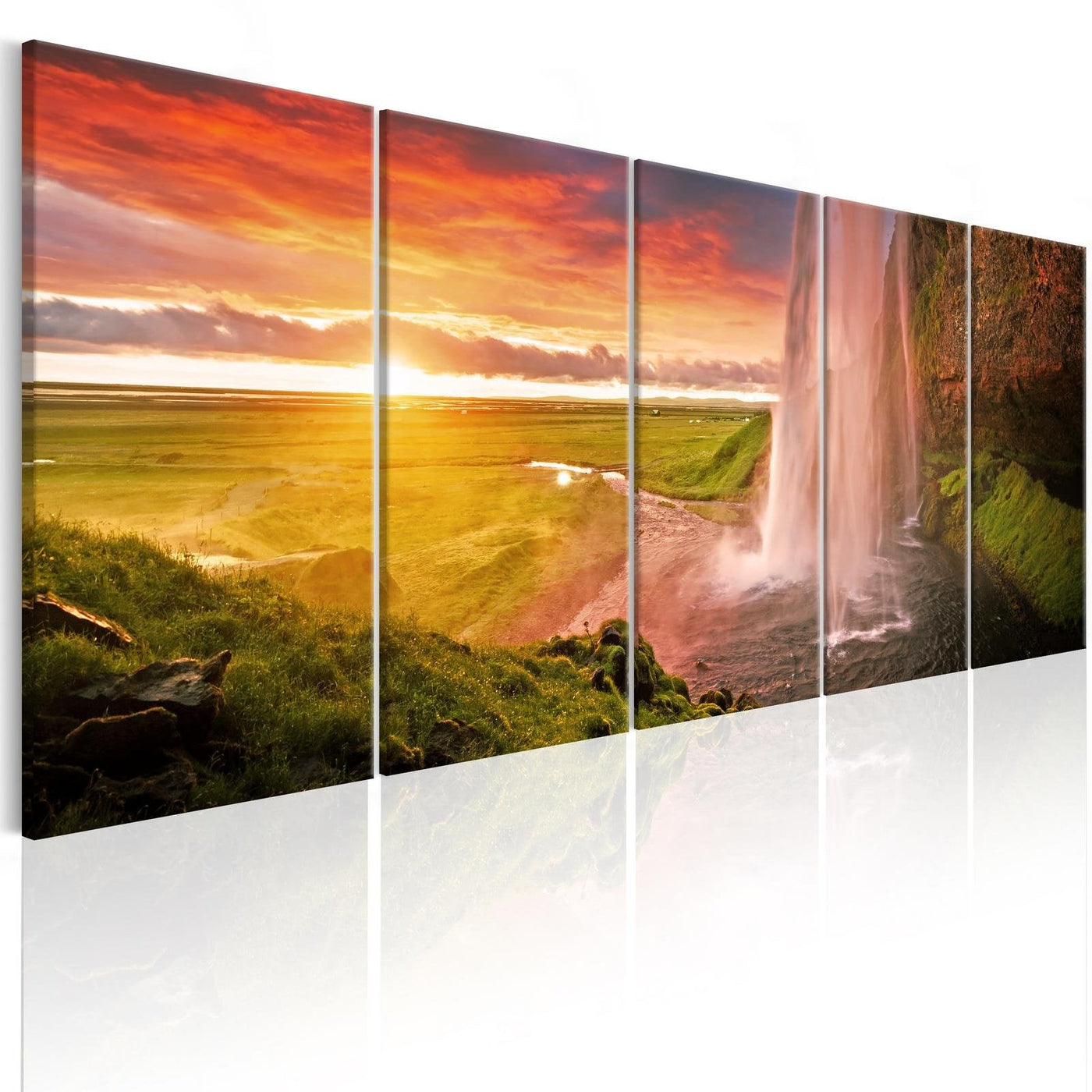 Stretched Canvas Landscape Art - Seljalandsfoss Waterfall 5 Piece-Tiptophomedecor