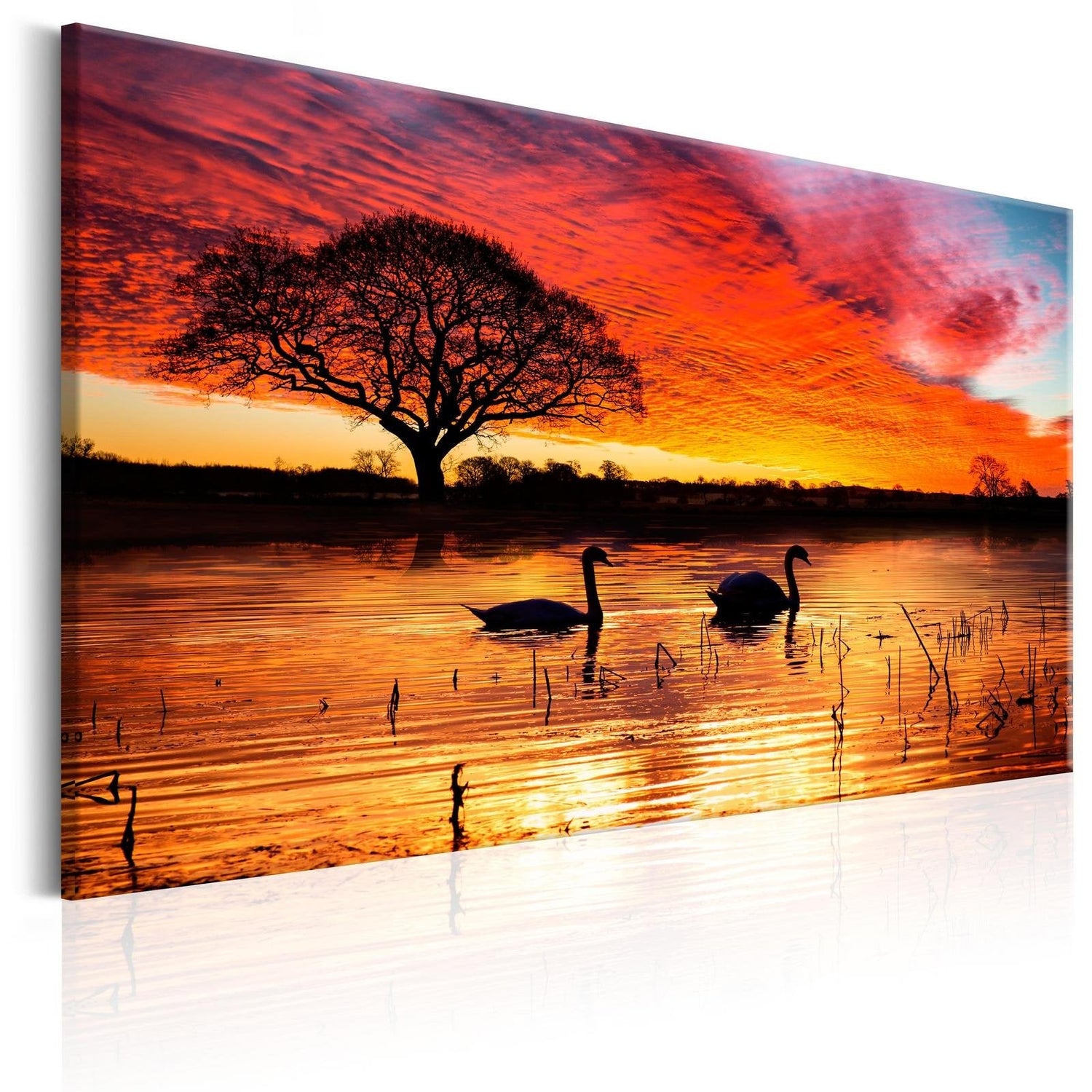 Stretched Canvas Landscape Art - Swan Lake-Tiptophomedecor