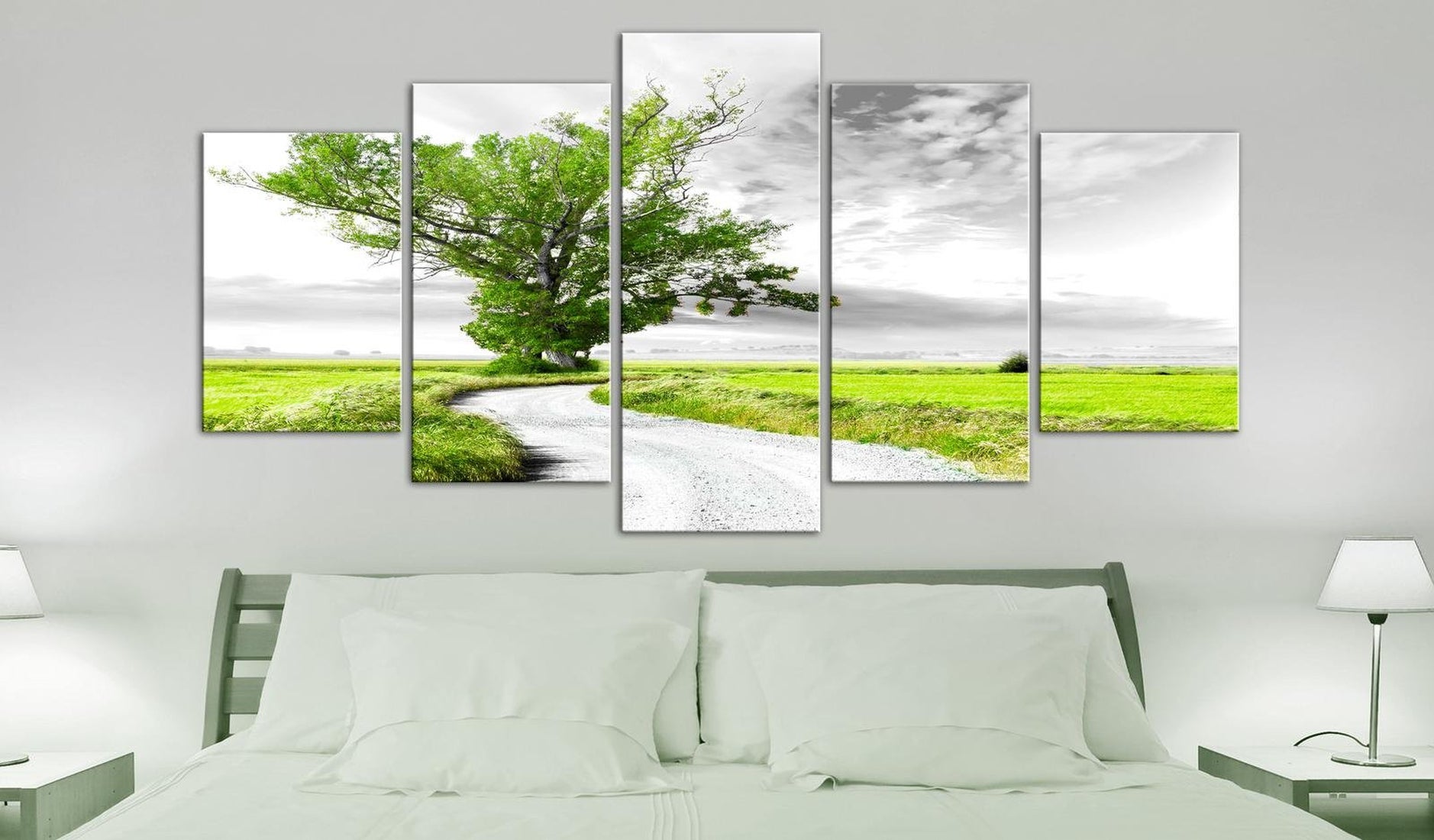 Stretched Canvas Landscape Art - Tree Near The Road Green-Tiptophomedecor