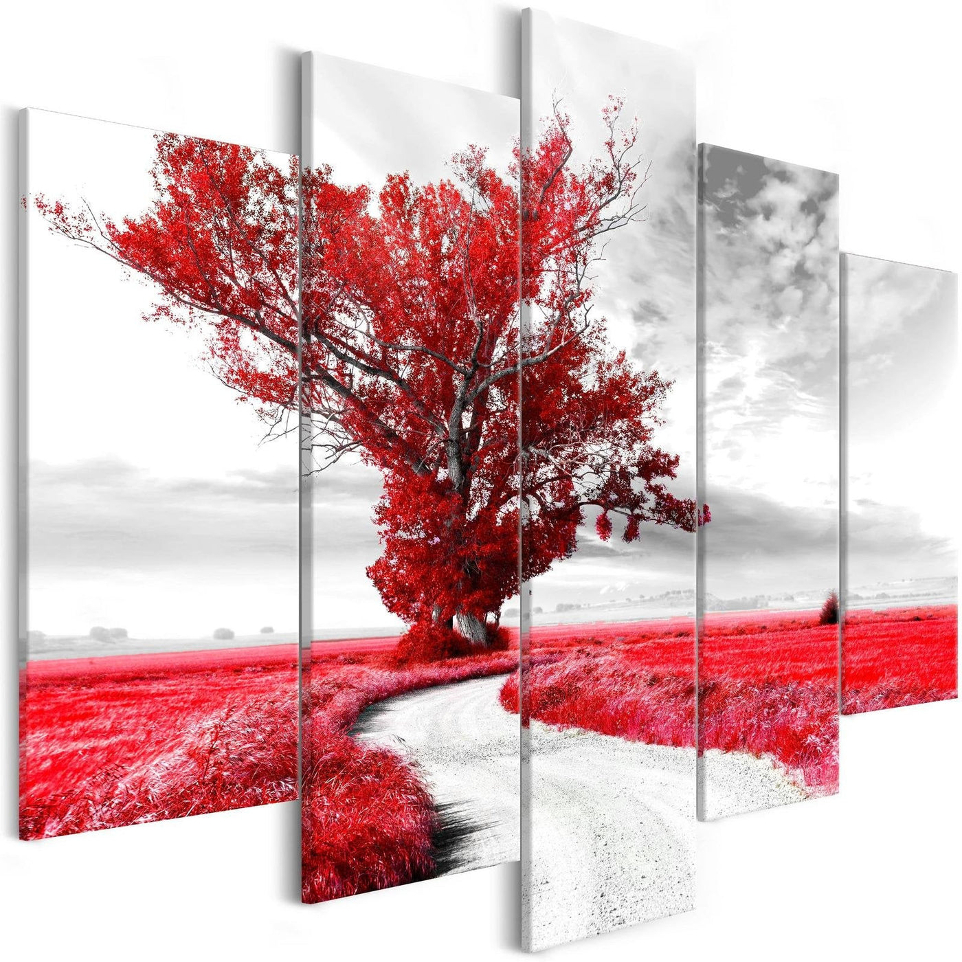 Stretched Canvas Landscape Art - Tree Near The Road Red-Tiptophomedecor