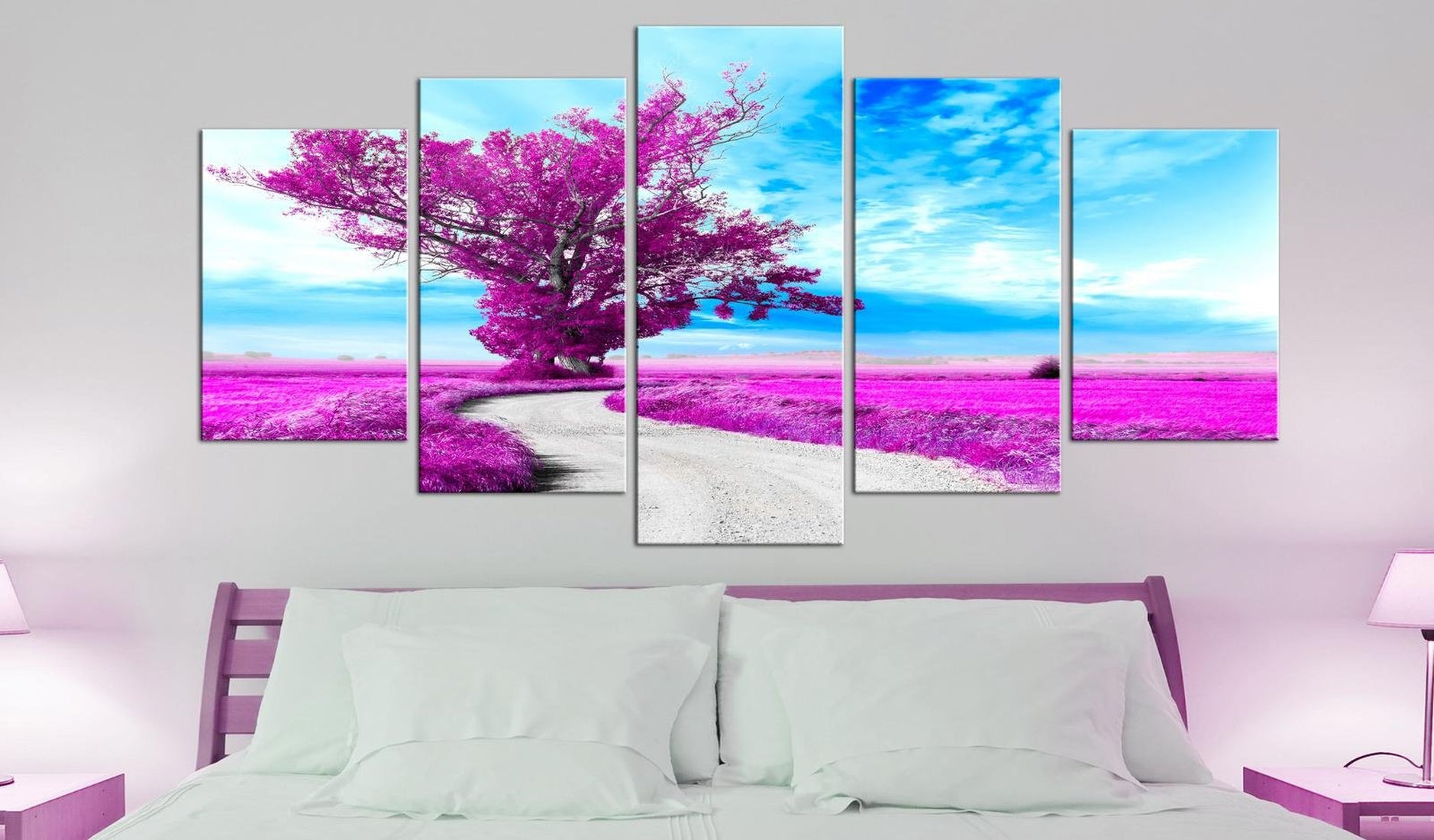 Stretched Canvas Landscape Art - Tree Near The Road Violet-Tiptophomedecor