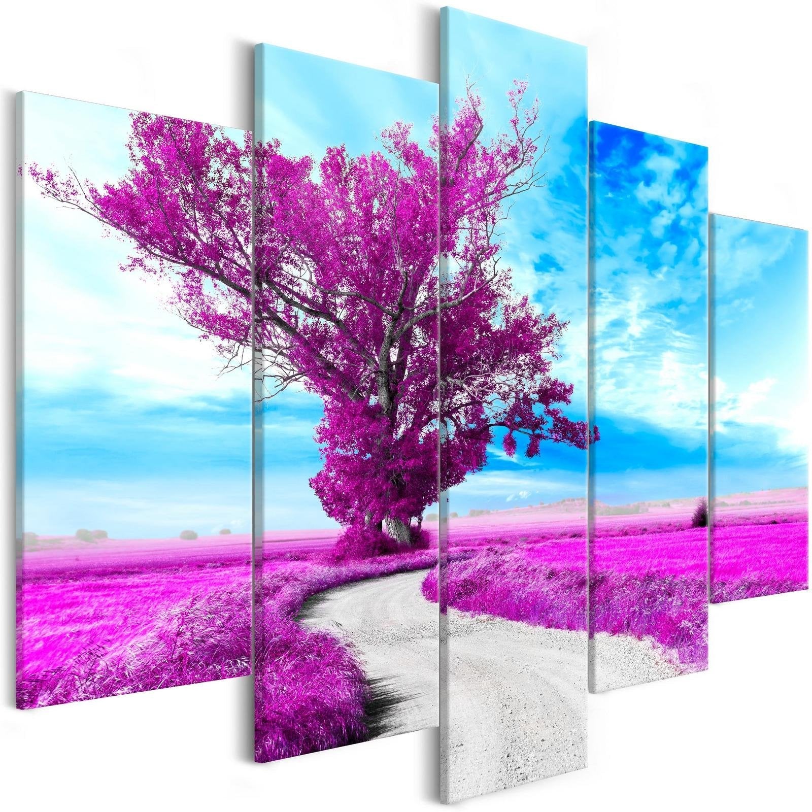 Stretched Canvas Landscape Art - Tree Near The Road Violet-Tiptophomedecor