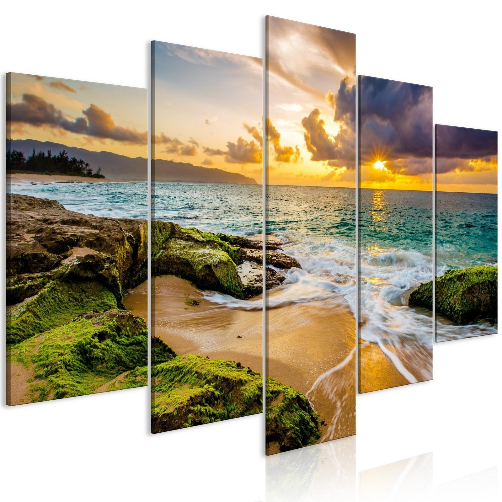 Stretched Canvas Landscape Art - Turquoise Sea 5 Piece-Tiptophomedecor