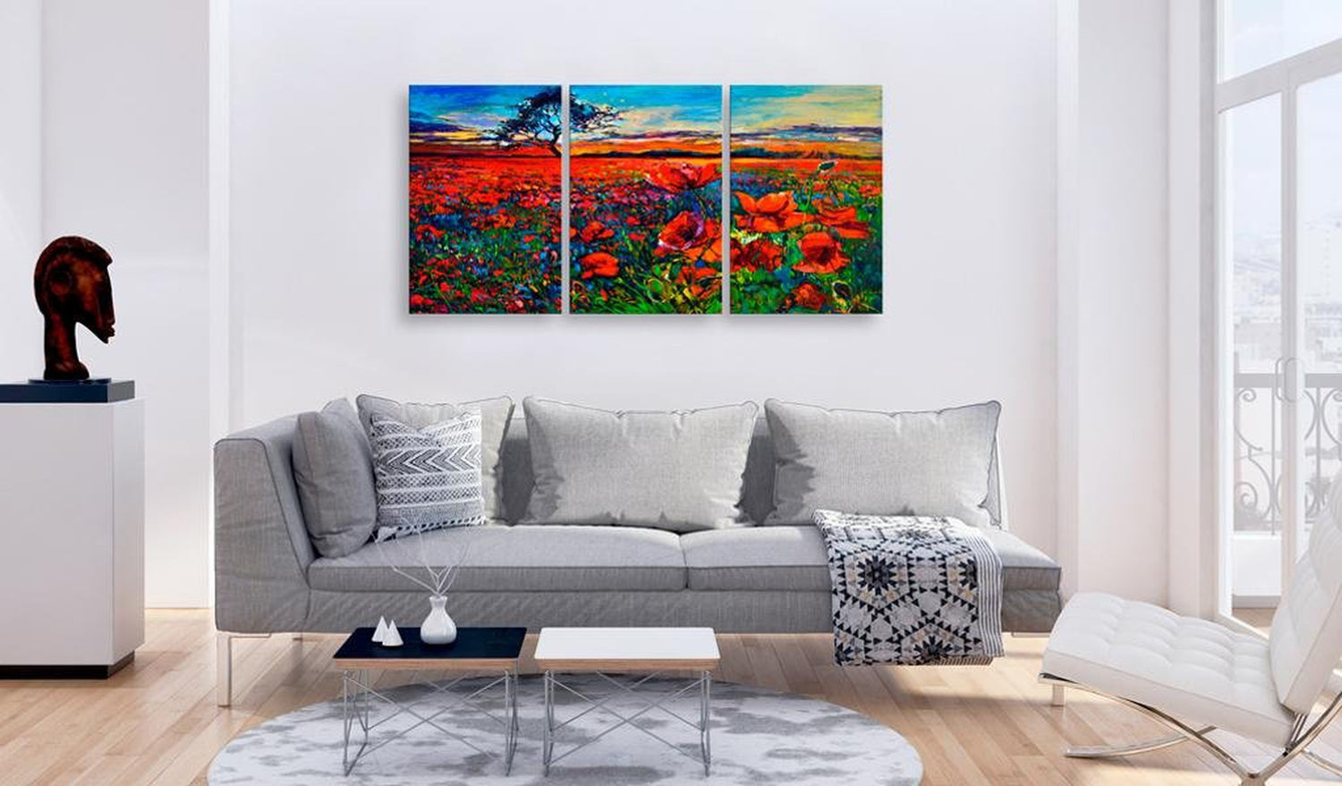 Stretched Canvas Landscape Art - Valley Of Poppies-Tiptophomedecor