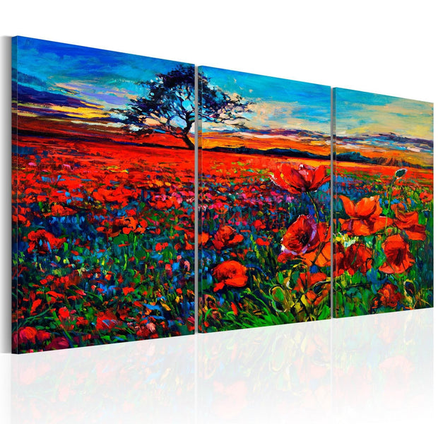 Stretched Canvas Landscape Art - Valley Of Poppies-Tiptophomedecor