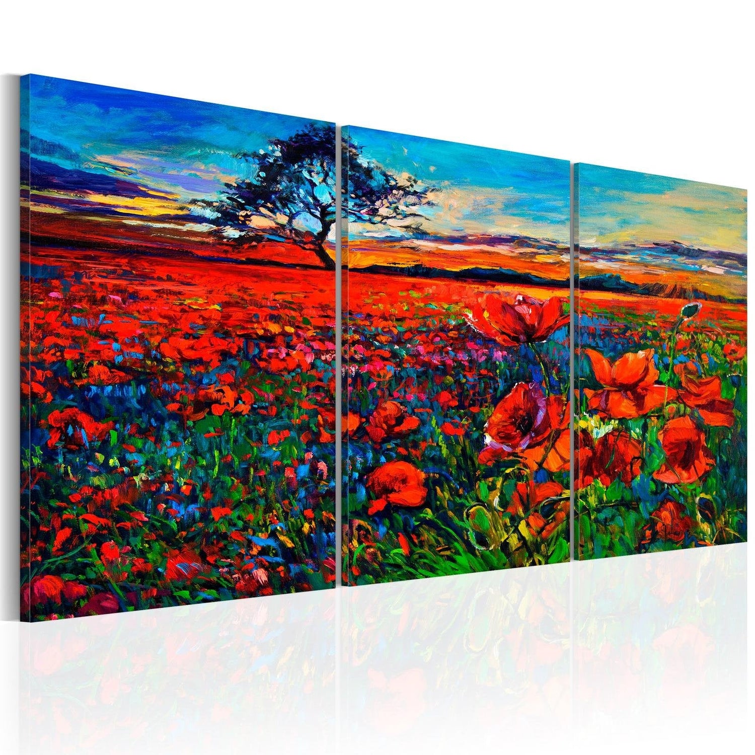 Stretched Canvas Landscape Art - Valley Of Poppies-Tiptophomedecor
