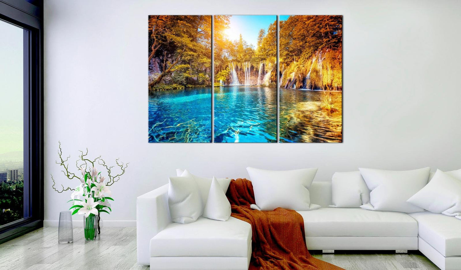 Stretched Canvas Landscape Art - Waterfalls Of Sunny Forest-Tiptophomedecor