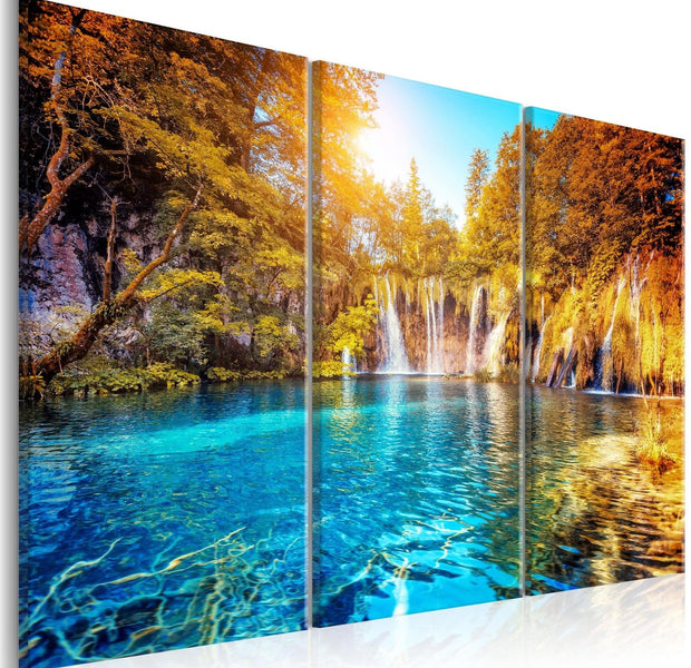Stretched Canvas Landscape Art - Waterfalls Of Sunny Forest-Tiptophomedecor