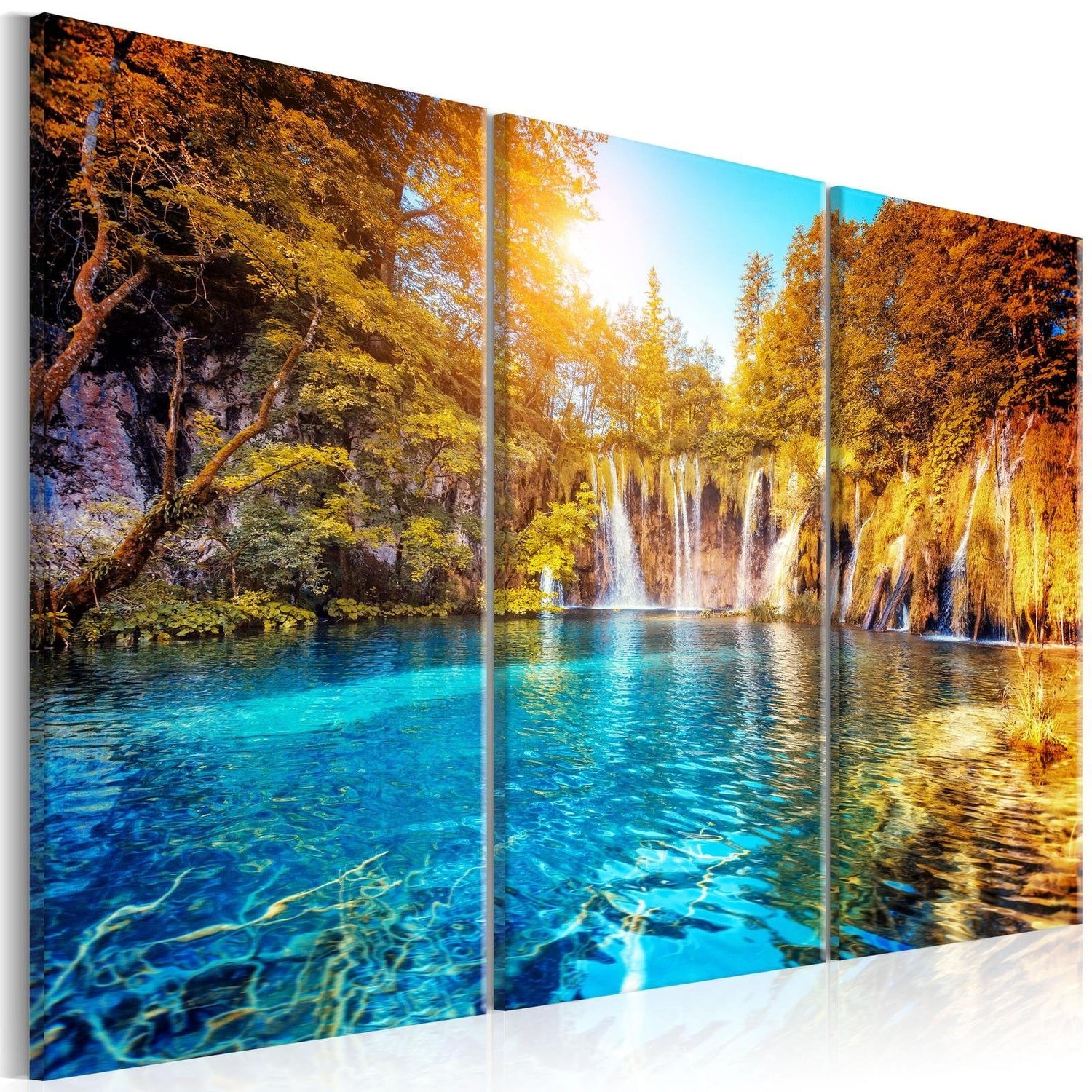 Stretched Canvas Landscape Art - Waterfalls Of Sunny Forest-Tiptophomedecor