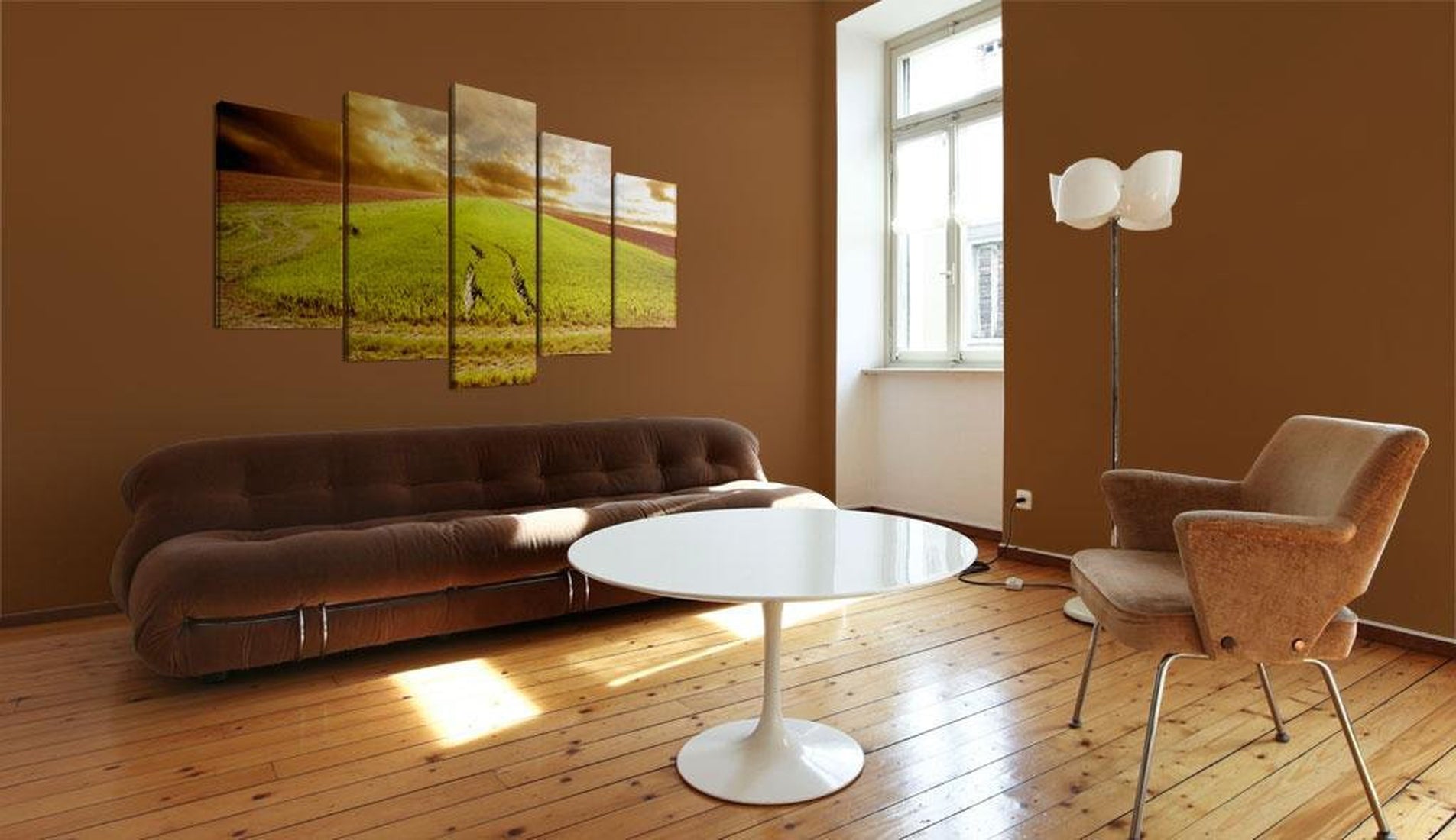 Stretched Canvas Landscape Art - Wheels Traces On A Field-Tiptophomedecor