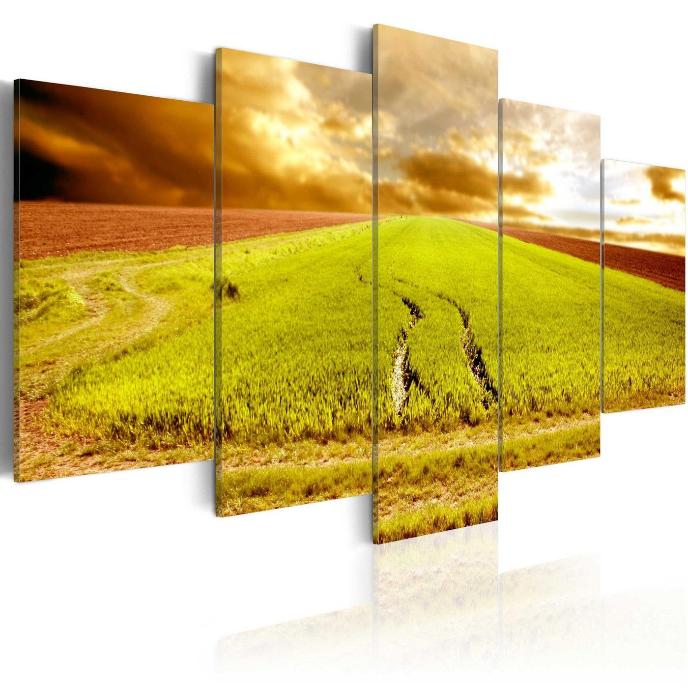 Stretched Canvas Landscape Art - Wheels Traces On A Field-Tiptophomedecor