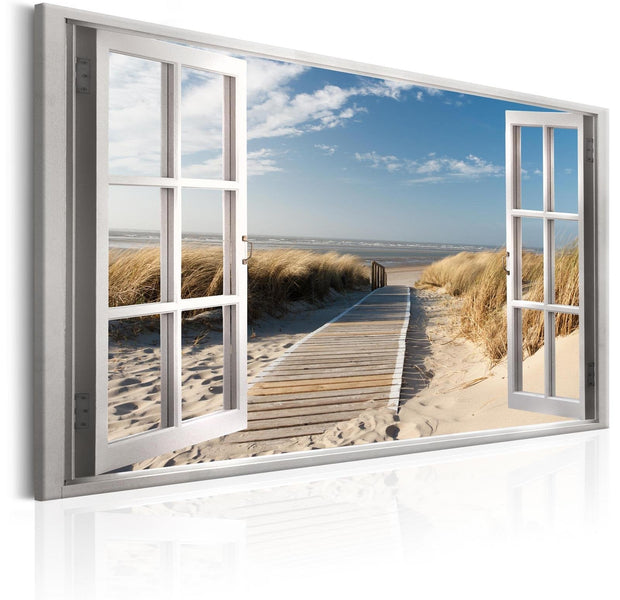 Stretched Canvas Landscape Art - Window: View Of The Beach-Tiptophomedecor