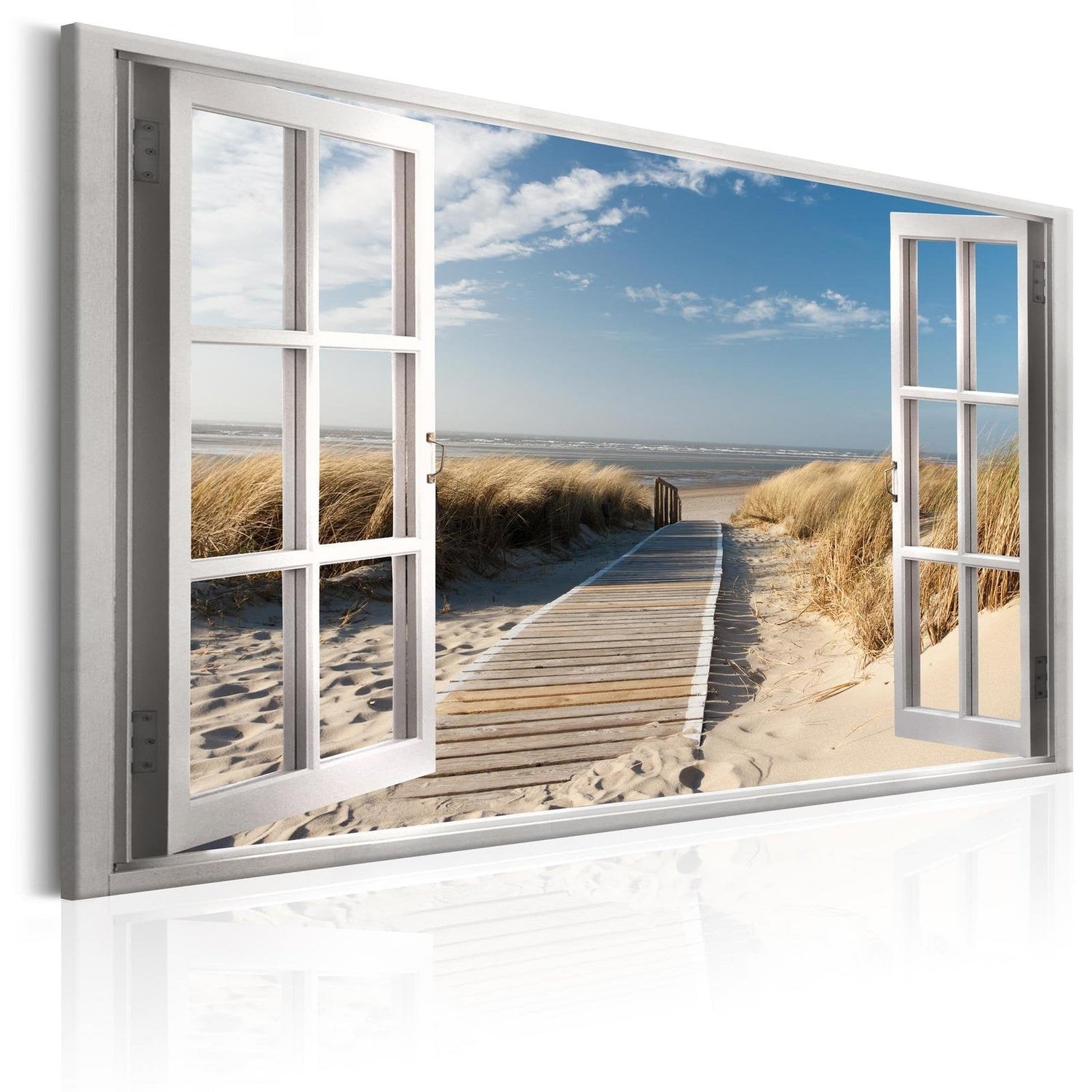 Stretched Canvas Landscape Art - Window: View Of The Beach-Tiptophomedecor