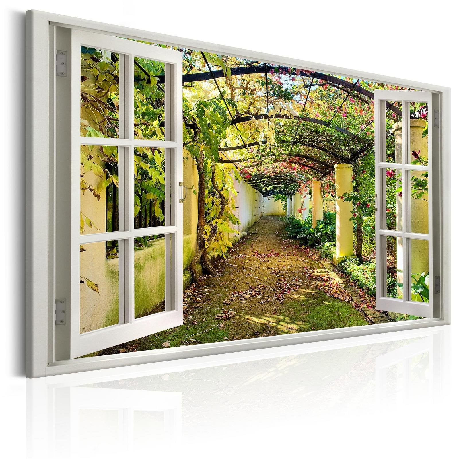 Stretched Canvas Landscape Art - Window: View On Pergola-Tiptophomedecor