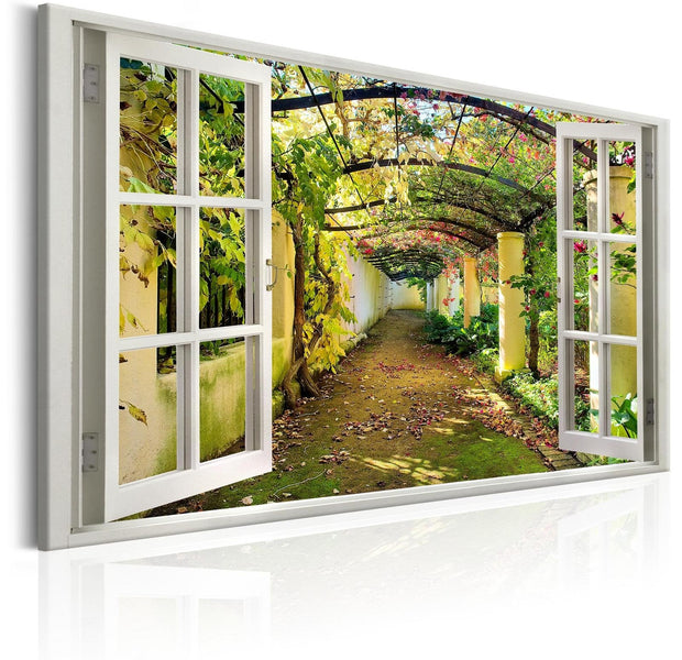 Stretched Canvas Landscape Art - Window: View On Pergola-Tiptophomedecor