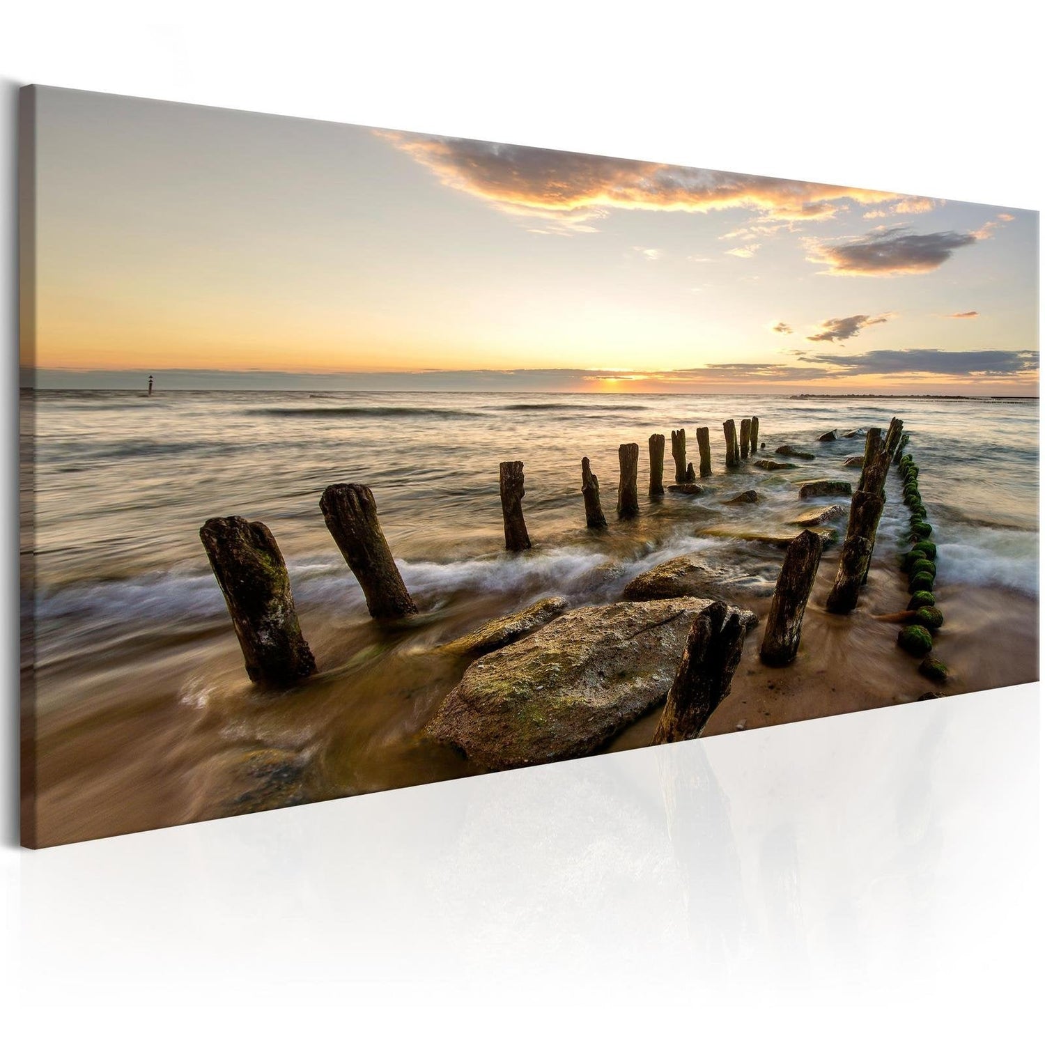 Stretched Canvas Landscape Art - Wooden Breakwaters-Tiptophomedecor