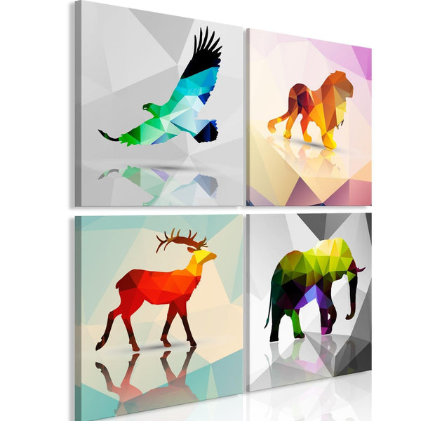 Stretched Canvas Nordic Art - Colourful Animals (4 Parts)-Tiptophomedecor
