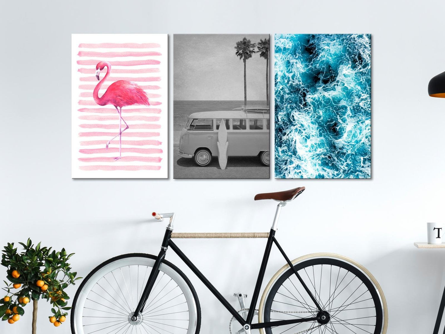 Stretched Canvas Nordic Art - Flamingo Ocean Holiday-Tiptophomedecor