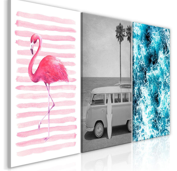 Stretched Canvas Nordic Art - Flamingo Ocean Holiday-Tiptophomedecor